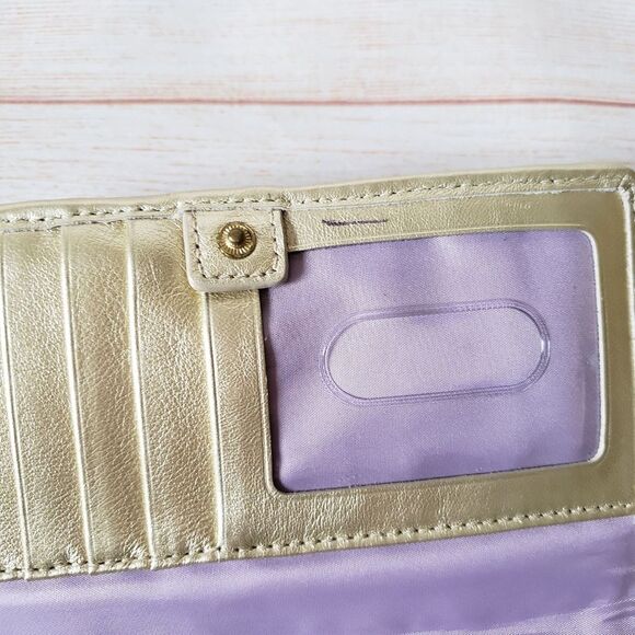 Coach Fabric Leather Logo Wristlet Wallet Metallic Gold Tan Fun Print - Picture 16 of 16